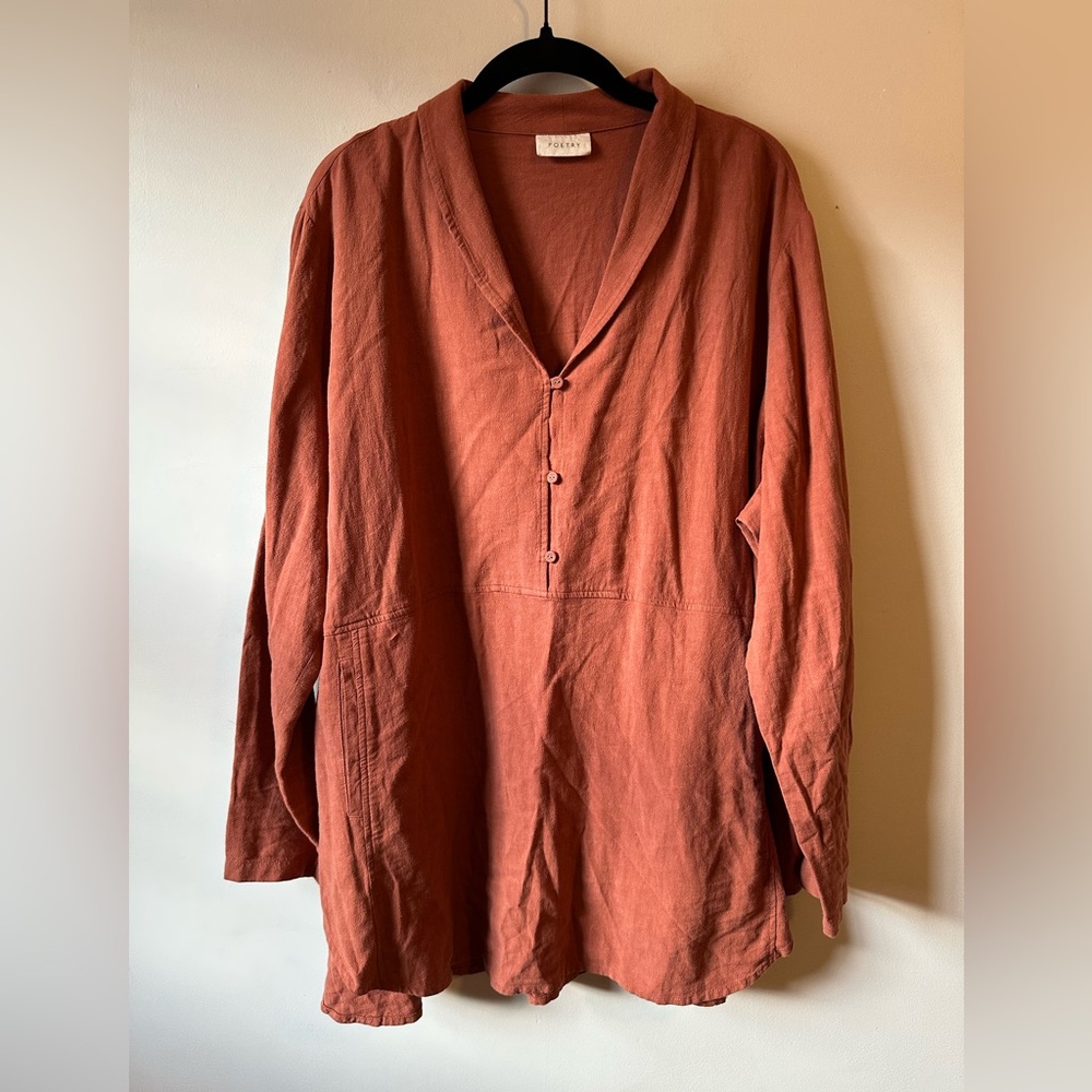 POETRY Linen Blend Tunic Artsy Lagenlook Minimalist Rust